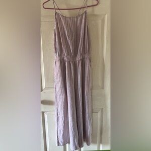 LOFT Women’s Striped Wide Leg Jumpsuit in Beige with Coral & Navy Stripes Small.